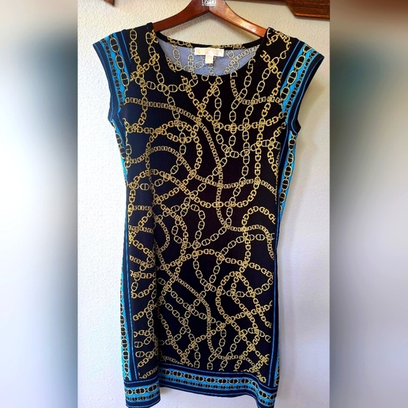 Michael Kors Keegan Chain Link Cap Sleeve Stretch Dress Womens Size M - Picture 1 of 7